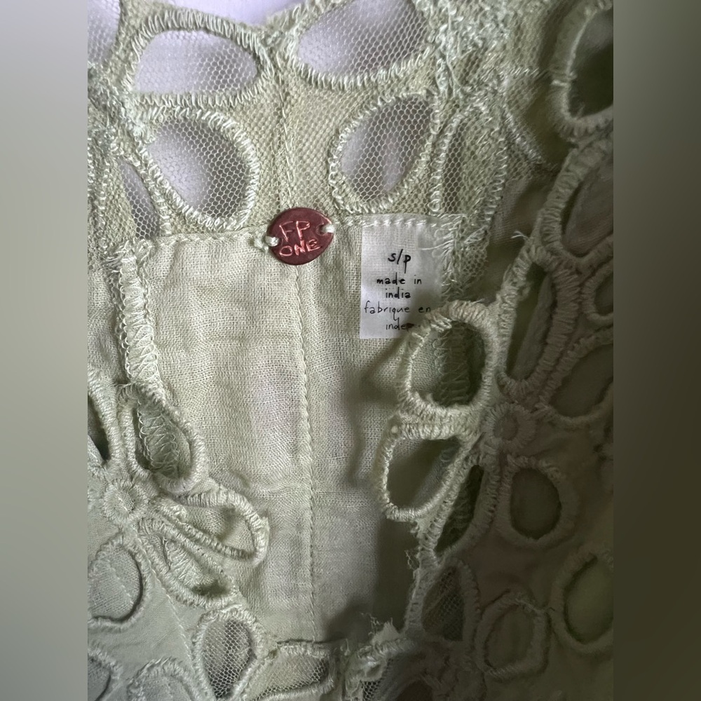Free People One Casella Green Crochet Floral Dropwaist Slip Sheer Bodice S NEW - Picture 5 of 5